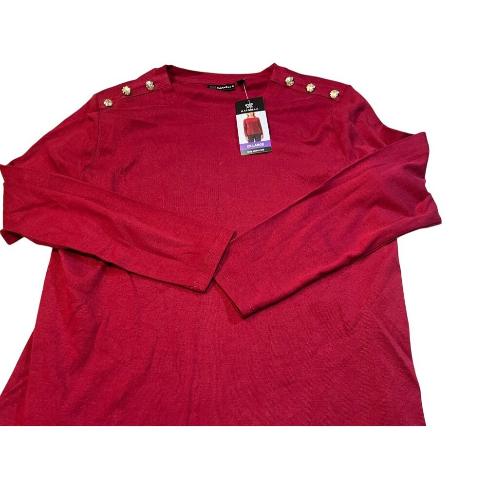 Rafaella Red Long-Sleeve Top With Decorative Shoulder Buttons xxl